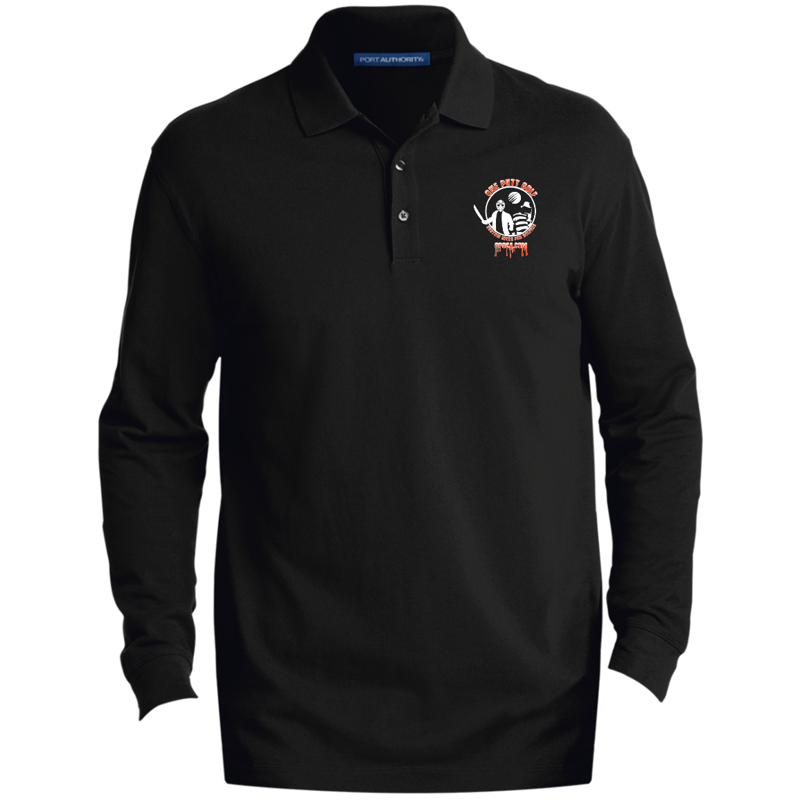 OPG Custom Design #23. Hack N Slice Golf. Freddy and Jason Fan Art. Men's EZCotton™ Long Sleeve Polo