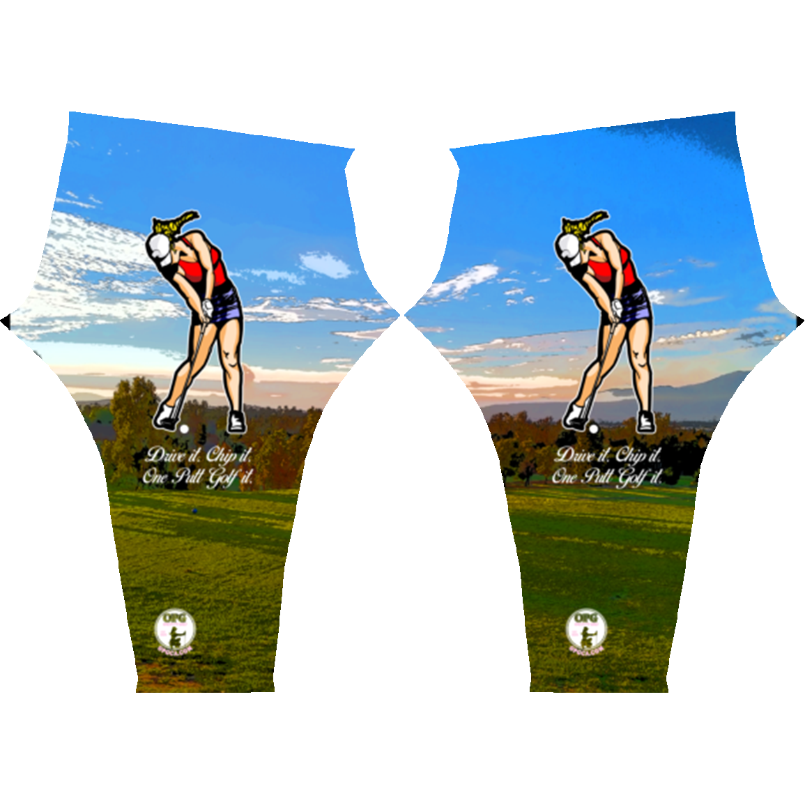 OPG Custom Design #9. Drive it. Chip it. One Putt Golf It. Golf So. Cal. All Over Print Leggings