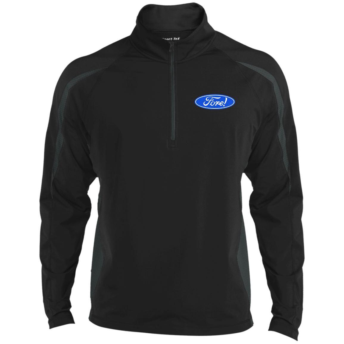 OPG Custom Design #11. Fore! Ford Parody. 1/2 Zip Sport Wicking Colorblock 1/2 Zip