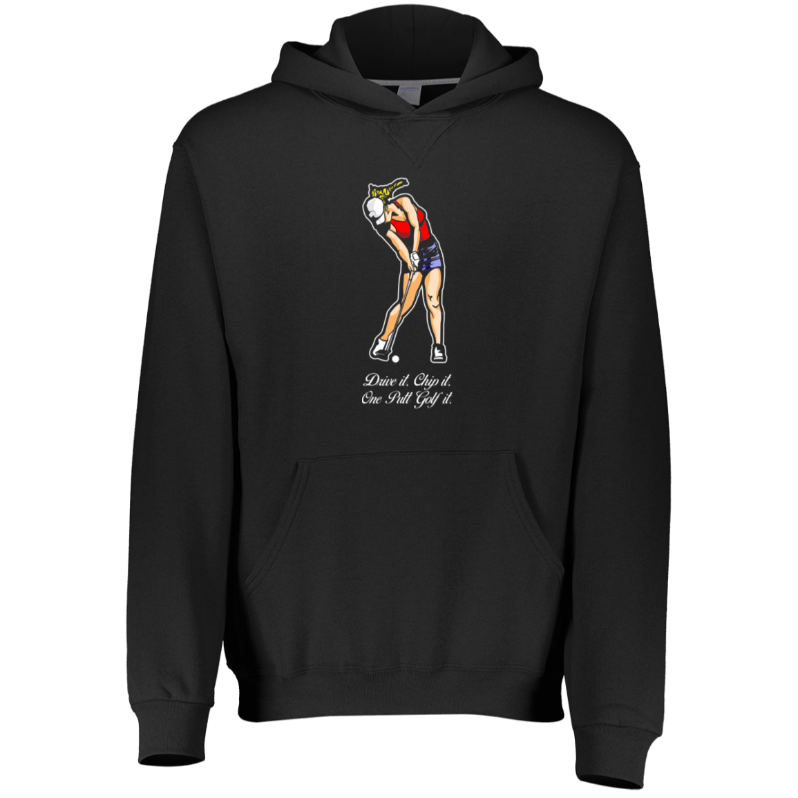 OPG Custom Design #9. Drive it. Chip it. One Putt Golf It. Golf So. Cal. Youth Dri-Power Fleece Hoodie