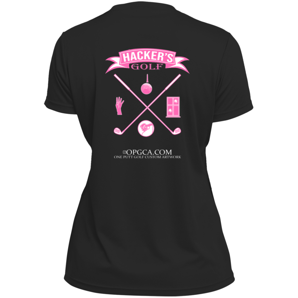 ZZZ#20 OPG Custom Design. 1st Annual Hackers Golf Tournament. Ladies Edition. Ladies’ 100% polyester V-Neck Tee