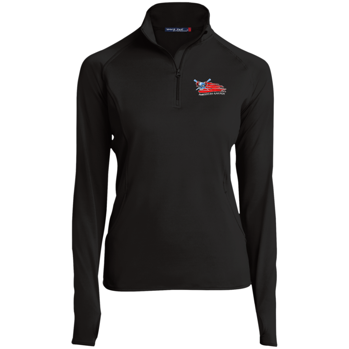 OPG Custom Design #12. American Golfer. Female Edition. Ladies' 1/2 Zip Performance Pullover