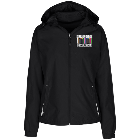 ZZZ#06 OPG Custom Design. DRIVER-SITEE & INCLUSION. Ladies' Jersey-Lined Hooded Windbreaker