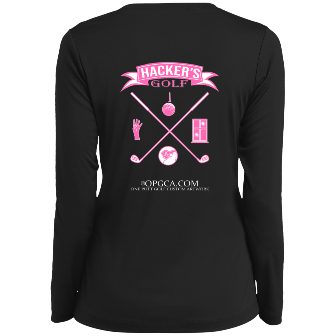 ZZZ#20 OPG Custom Design. 1st Annual Hackers Golf Tournament. Ladies Edition. Ladies’ Long Sleeve Performance V-Neck Tee