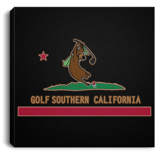 OPG Custom Design #9. Golf Southern California. California State Flag / Yogi Bear Playing Golf Parody. Square Canvas .75in Frame