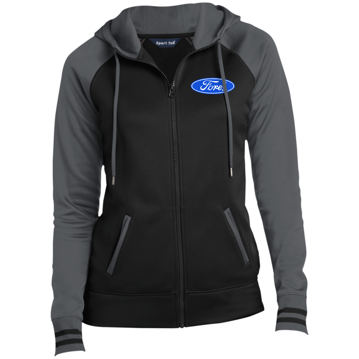 OPG Custom Design #11. Fore! Ford Parody. Ladies' Sport-Wick® Full-Zip Hooded Jacket