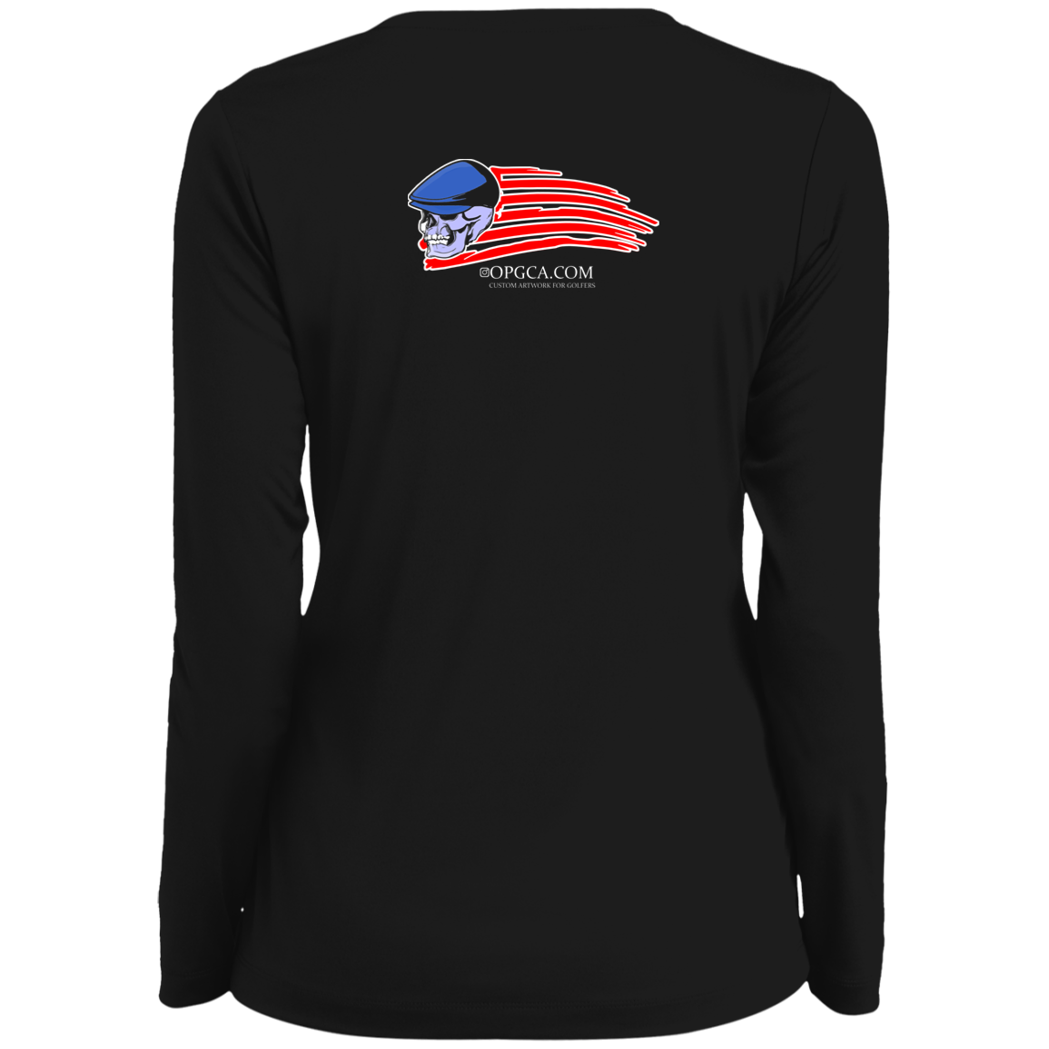 OPG Custom Design #12. Golf America. Male Edition. Ladies' Moisture-Wicking Long Sleeve V-Neck Tee