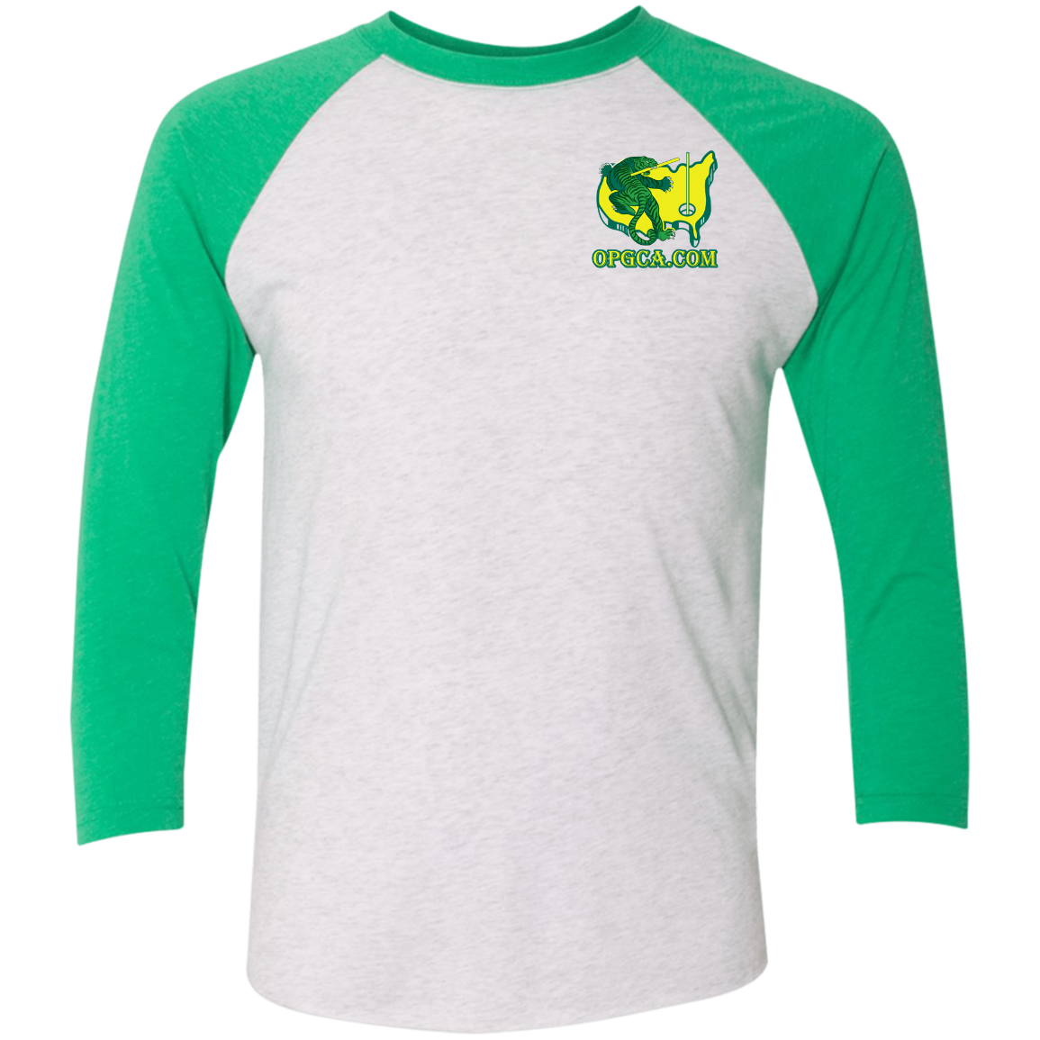 OPG Custom Design #26. Tiger Woods Fan Art. 2019 Master's Champion. Tri-Blend 3/4 Sleeve Raglan T-Shirt