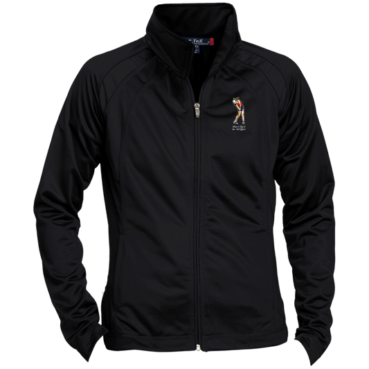 OPG Custom Design #9. Drive it. Chip it. One Putt Golf It. Golf So. Cal. Ladies' Raglan Sleeve Warmup Jacket