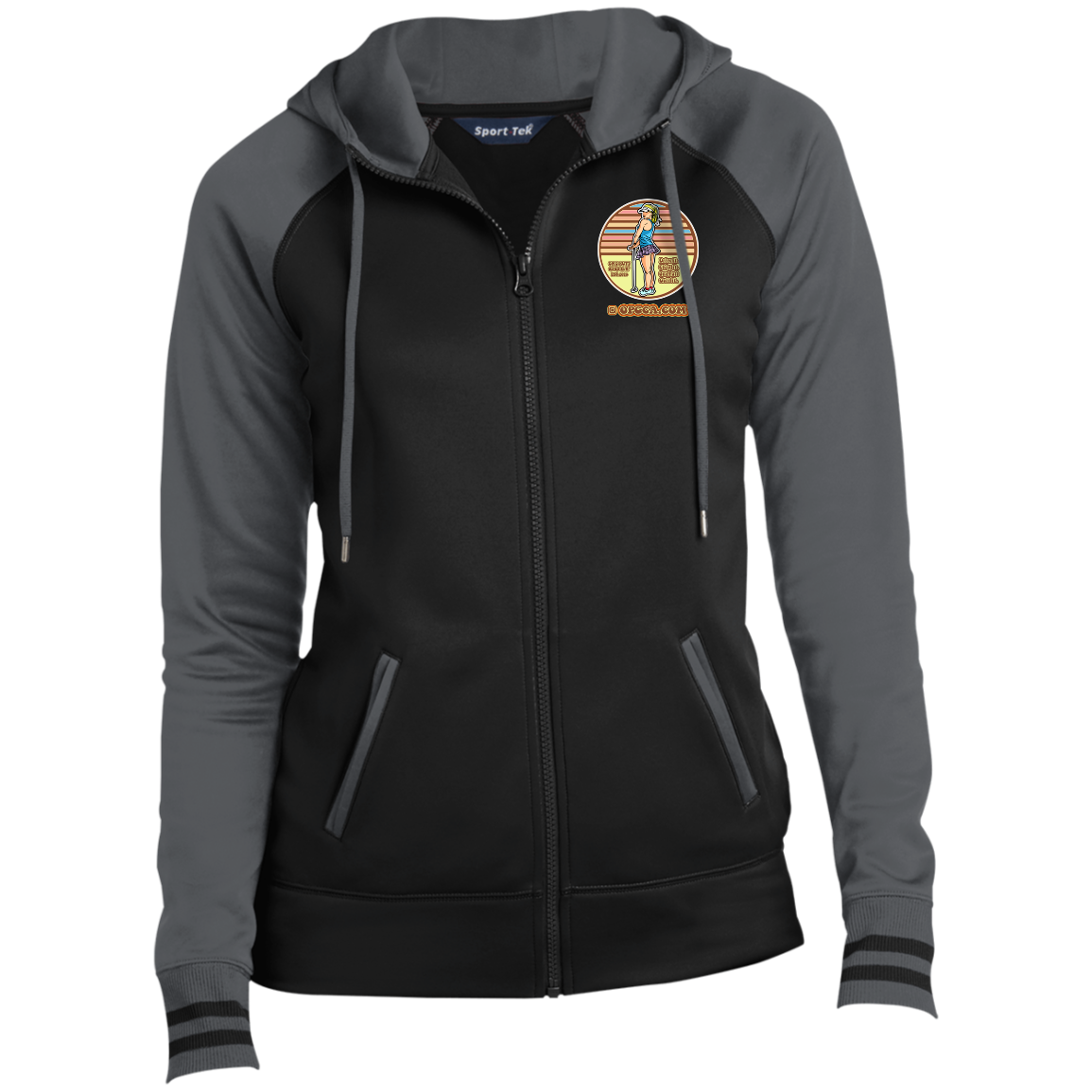 OPG Custom Design #28. Drive it. Chip it. One Putt golf it. Ladies' Sport-Wick® Full-Zip Hooded Jacket