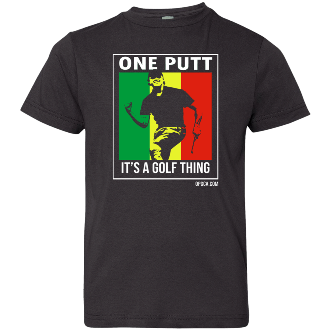 OPG Custom Design #22. One Putt / One Love Parody with Fan Art. Male Edition. Youth Jersey T-Shirt