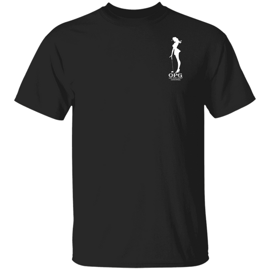 OPG Custom Design #10. Lady on Front / Flag Pole Dancer On Back. 5.3 oz. 100% Cotton T-Shirt