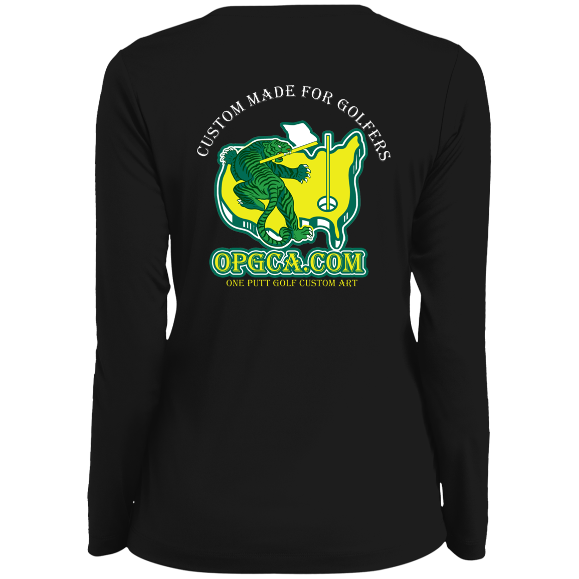 OPG Custom Design #26. Tiger Woods Fan Art. 2019 Master's Champion. Ladies' Moisture-Wicking Long Sleeve V-Neck Tee