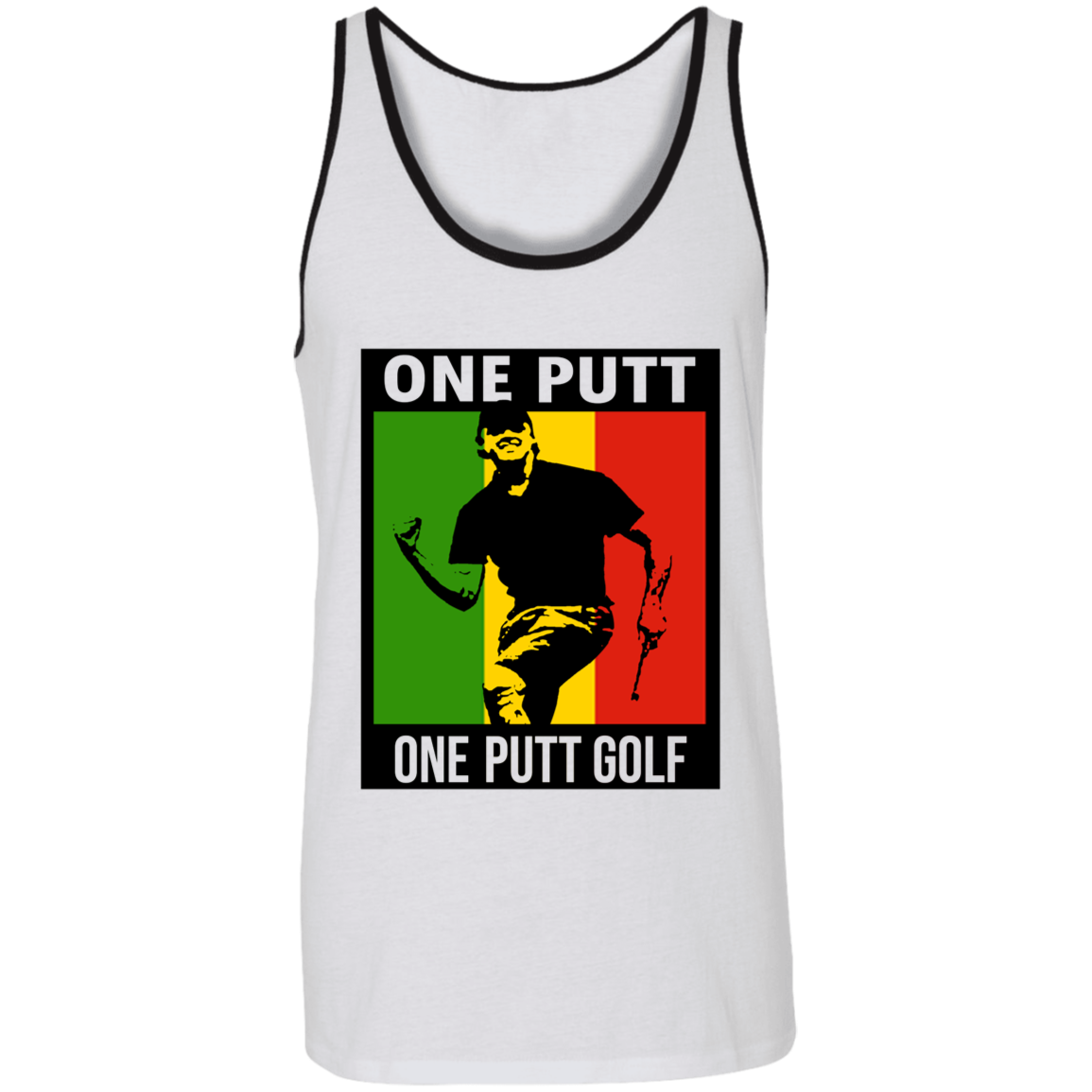 OPG Custom Design #22. One Putt / One Love Parody with Fan Art. Male Edition. 2 Tone Tank 100% Combed and Ringspun Cotton