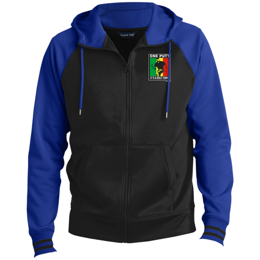 OPG Custom Design #22. One Putt / One Love Parody with Fan Art. Male Edition. Sport-Wick® Full-Zip Hooded Jacket