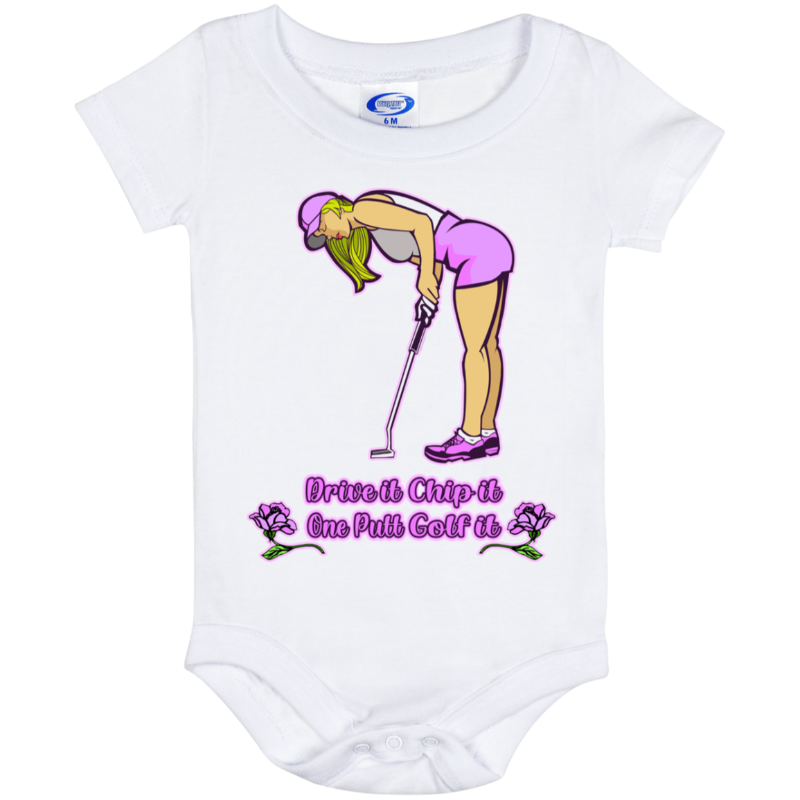 OPG Custom Design #13. Drive it. Chip it. One Putt Golf it. Baby Onesie 6 Month