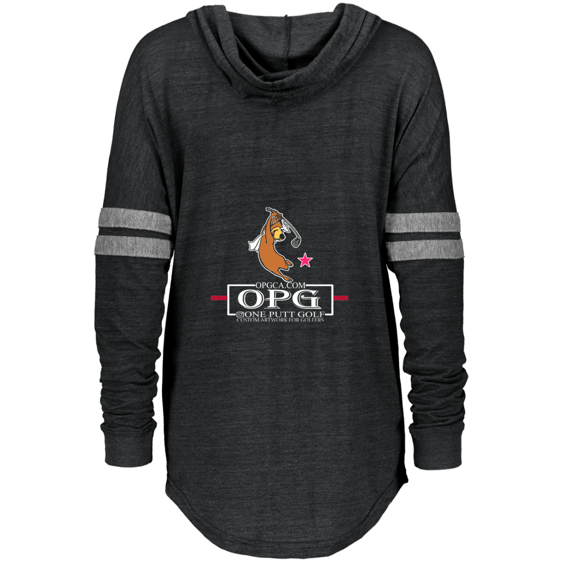 OPG Custom Design #15. Golf Southern California with Yogi Bear Fan Art. Ladies Hooded Low Key Pullover