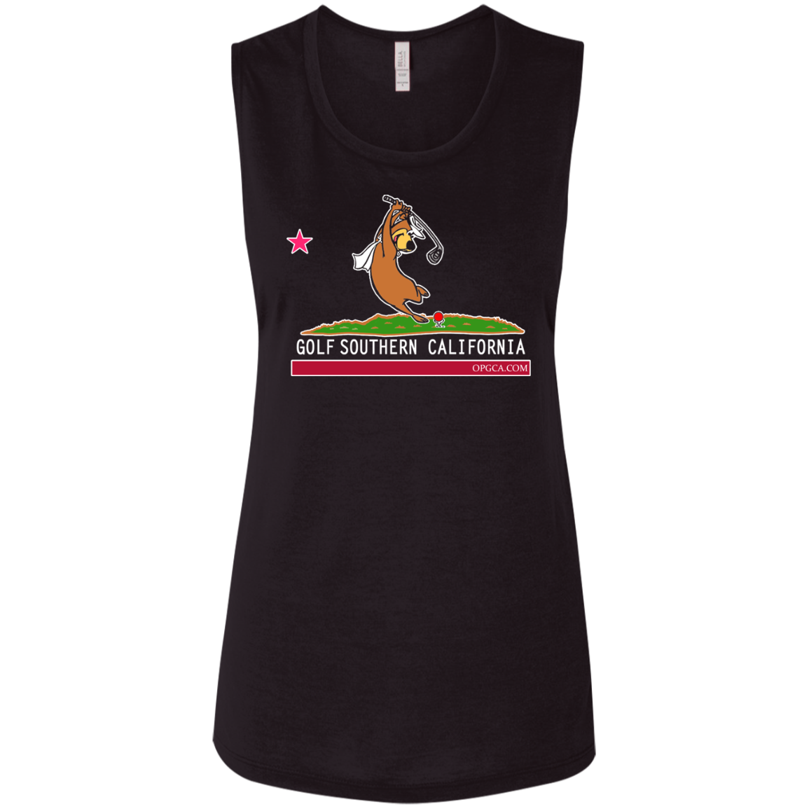 OPG Custom Design #15. Golf Southern California with Yogi Fan Art. Ladies' Flowy Muscle Tank