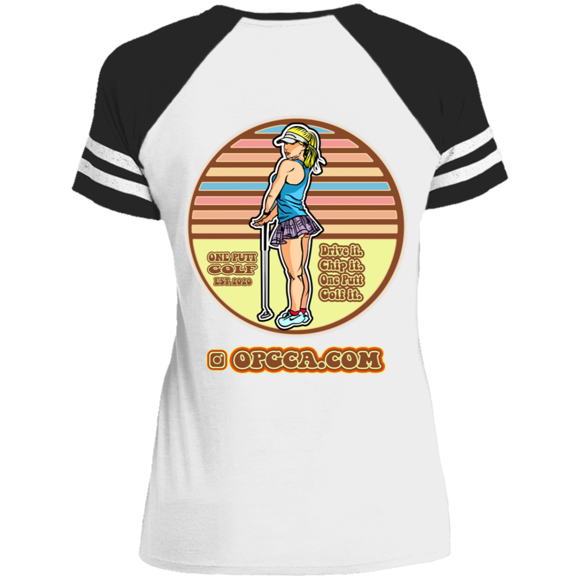 OPG Custom Design #28. Drive it. Chip it. One Putt golf it. Ladies' Game V-Neck T-Shirt