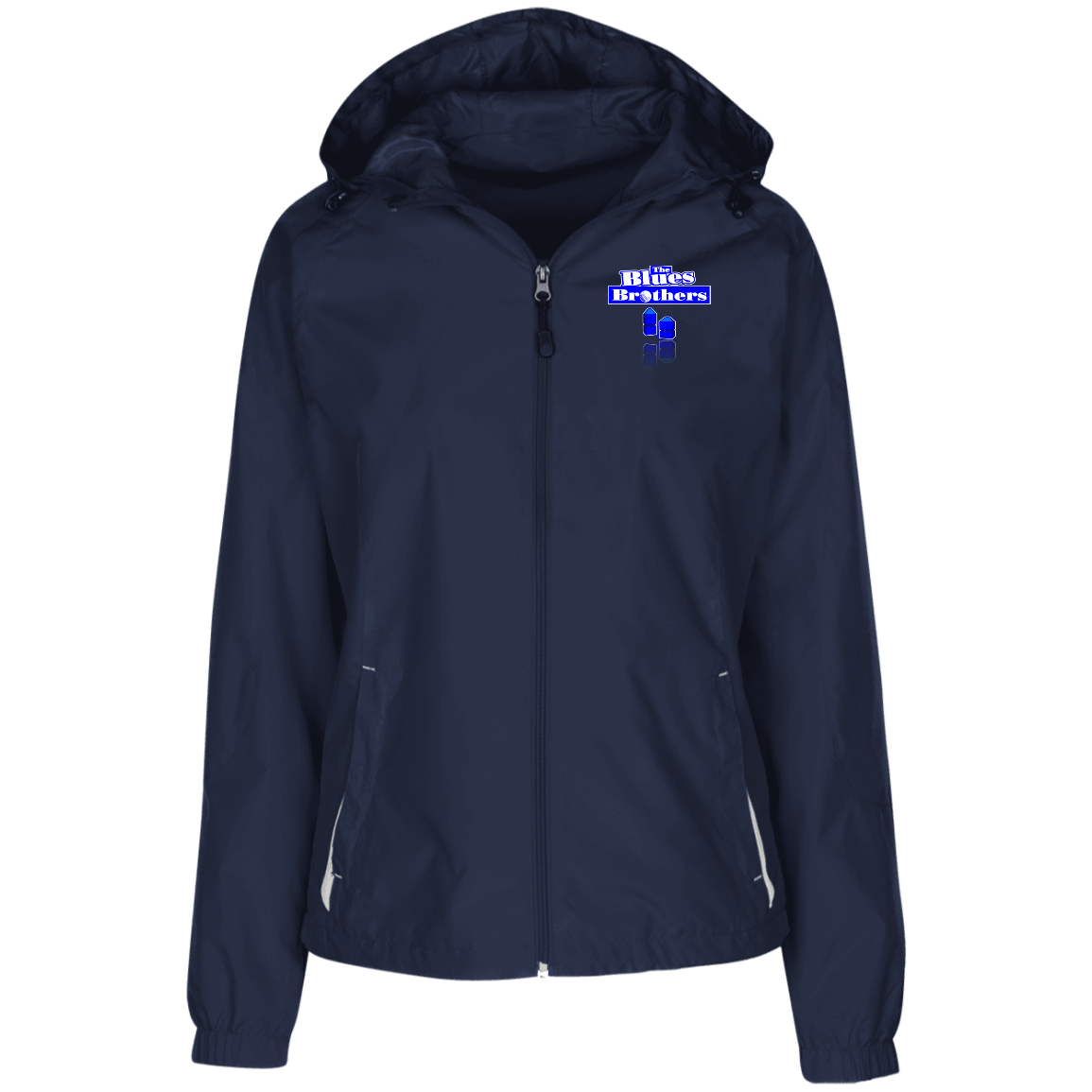 OPG Custom Design #3. Blue Tees Blues Brothers Fan Art. Ladies' Jersey-Lined Hooded Windbreaker