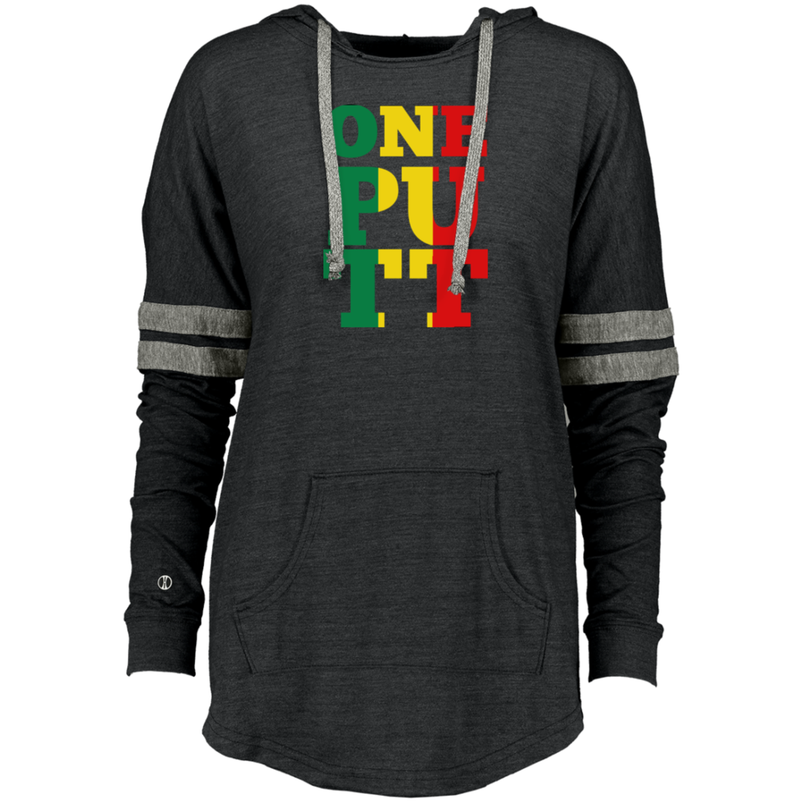 OPG Custom Design #22. One Putt. Bob Marley One Love Parody. Ladies Hooded Low Key Pullover