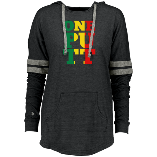 OPG Custom Design #22. One Putt. Bob Marley One Love Parody. Ladies Hooded Low Key Pullover