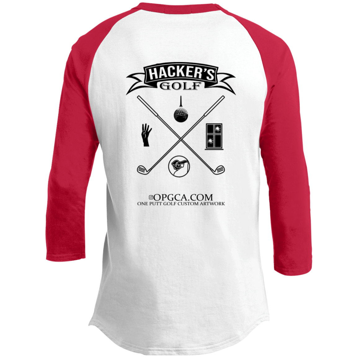 OPG Custom Design #20. 1st Annual Hackers Golf Tournament. Youth 3/4 Raglan Sleeve Shirt