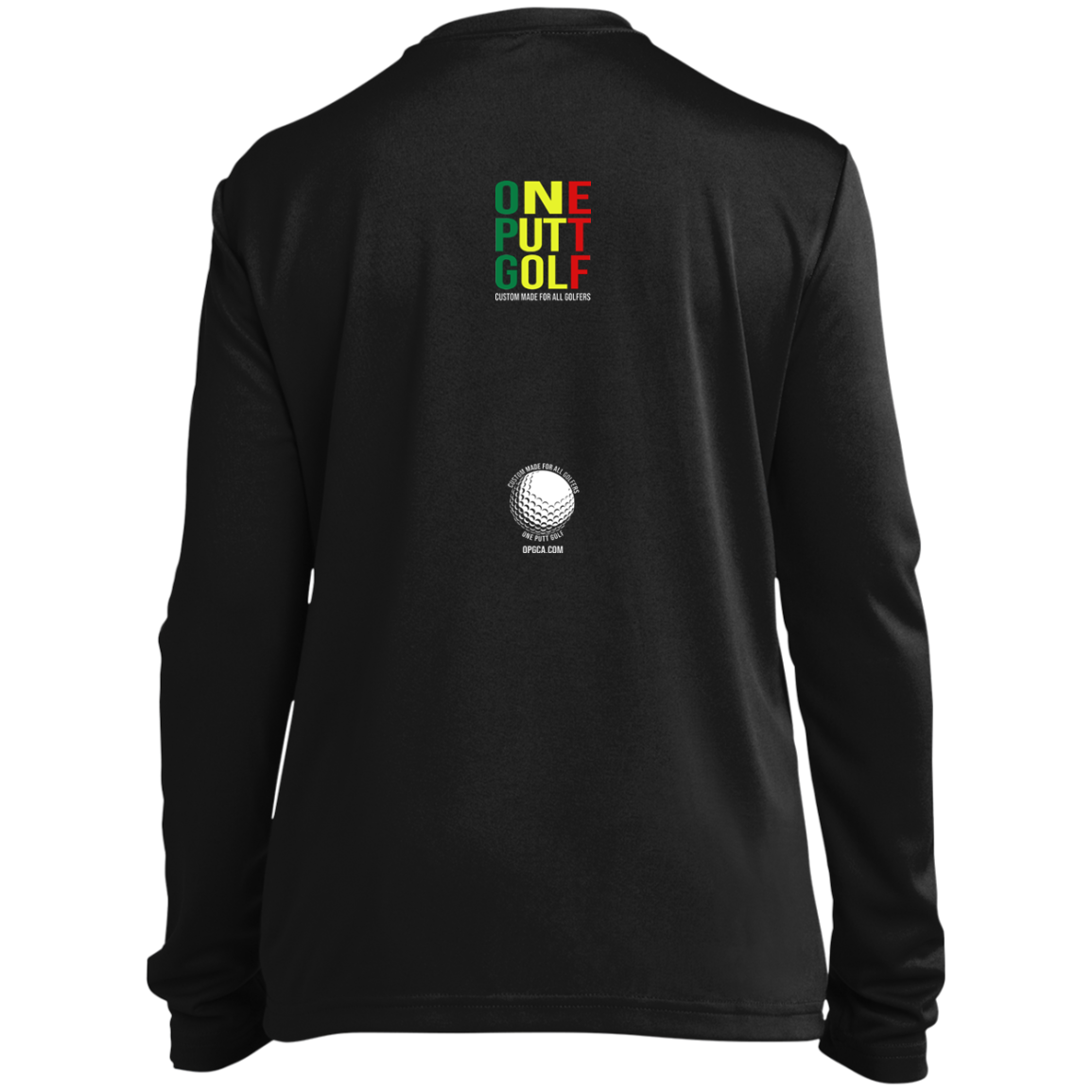 OPG Custom Design #22. One Putt / One Love Parody with Fan Art. Male Edition. Youth 100% Polyester Long Sleeve Tee