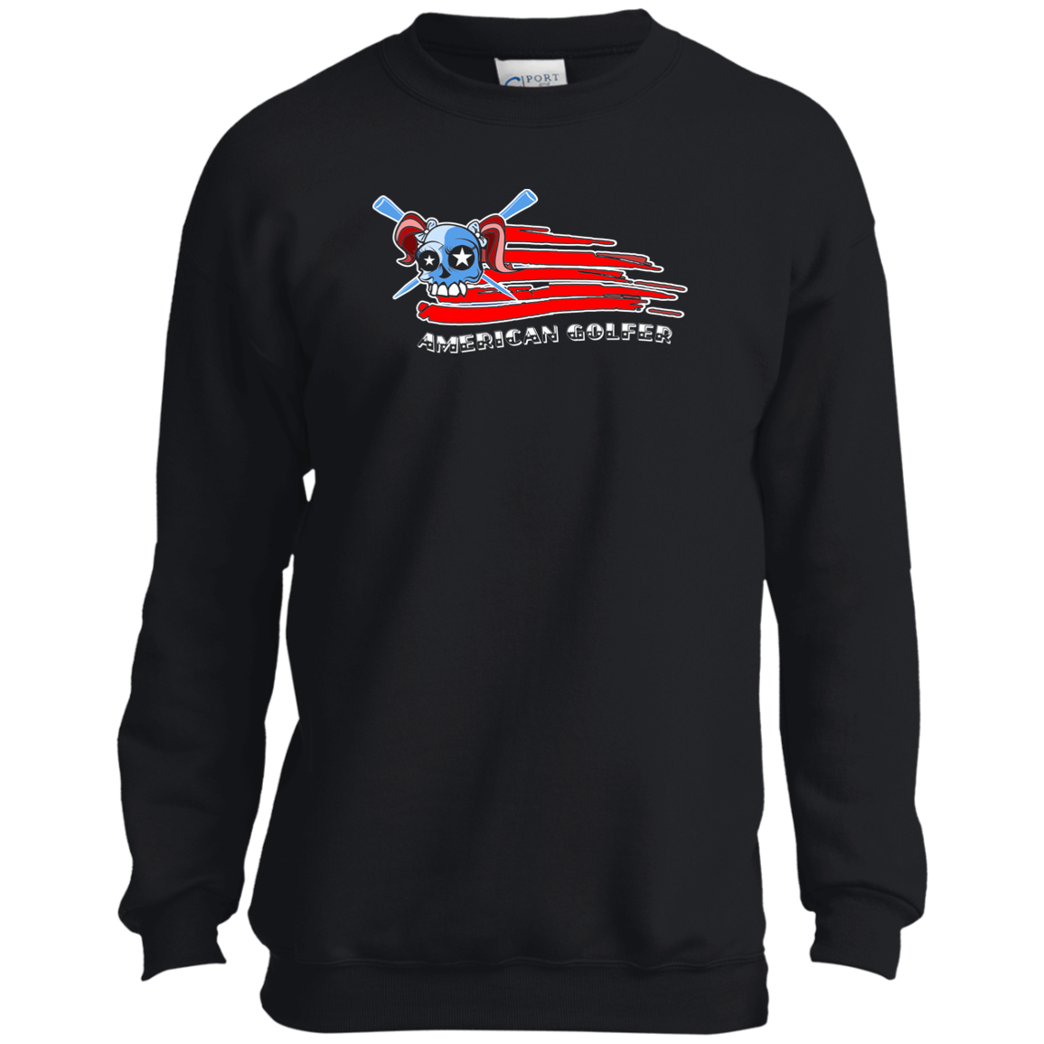 OPG Custom Design #12. American Golfer. Female Edition. Youth Crewneck Sweatshirt