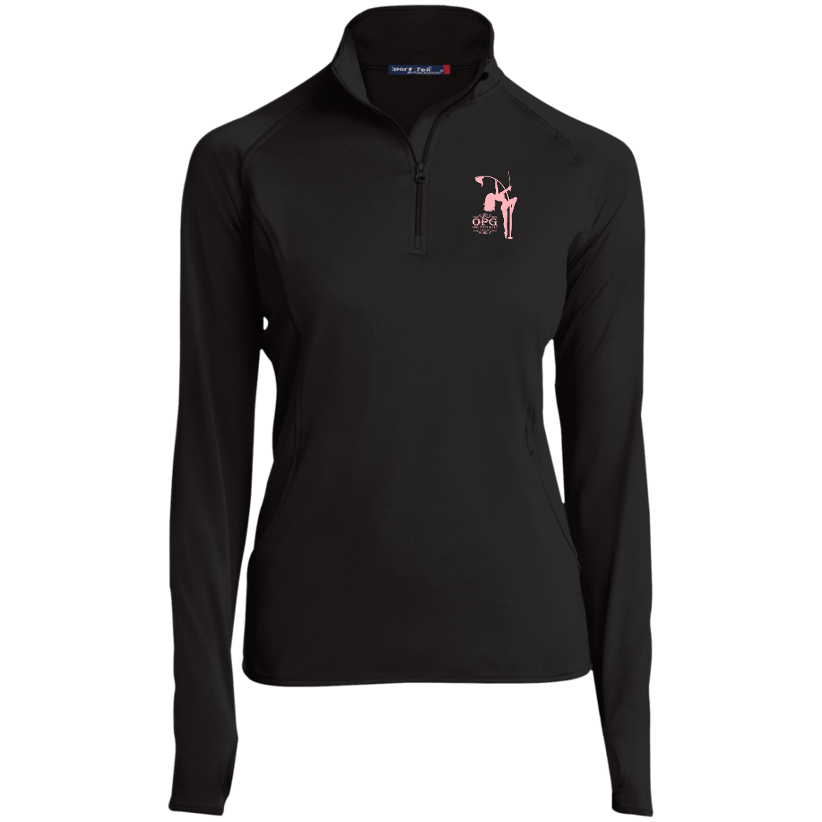 OPG Custom Design #10. Lady on Front / Flag Pole Dancer On Back. Ladies' 1/2 Zip Performance Pullover