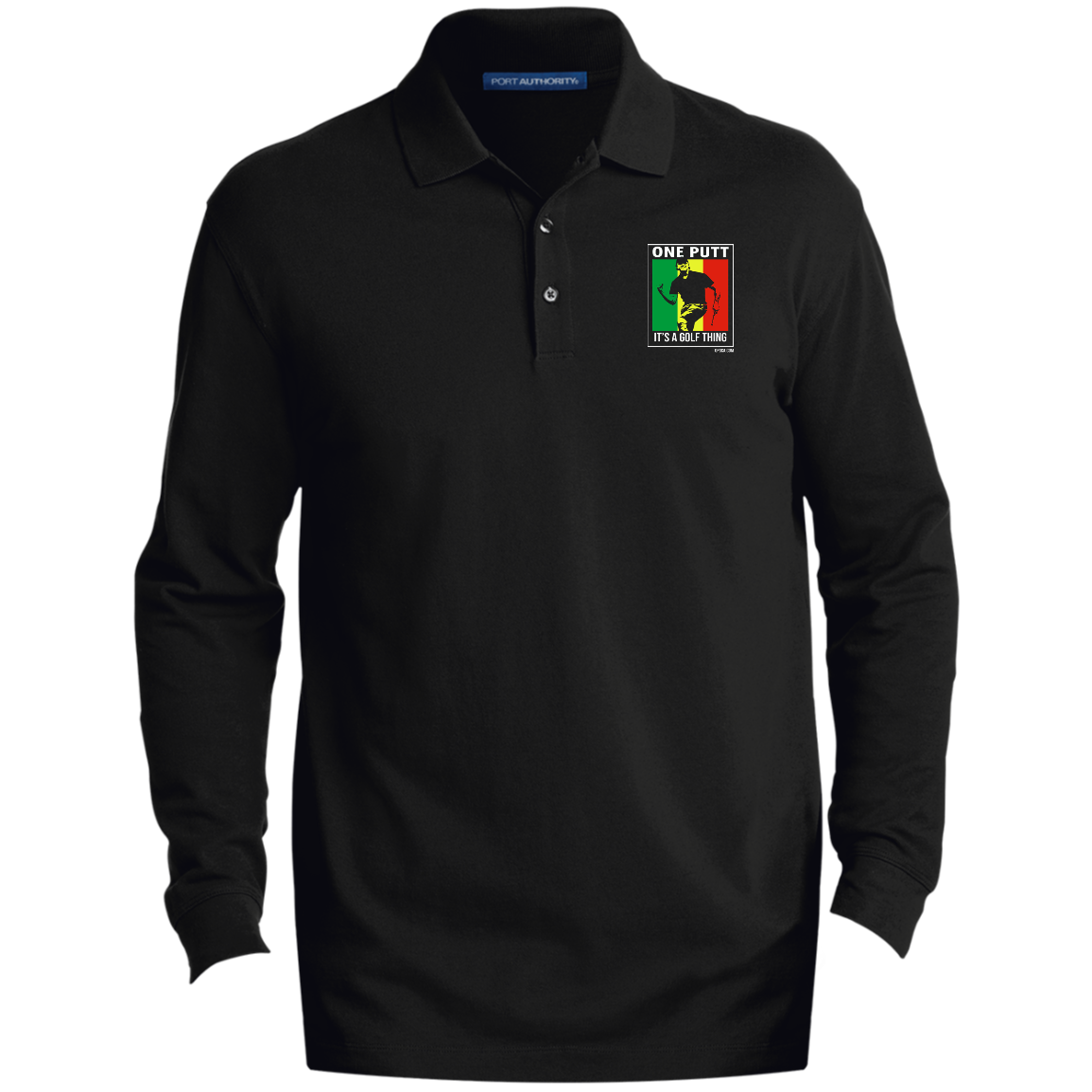 OPG Custom Design #22. One Putt / One Love Parody with Fan Art. Male Edition. Men's EZCotton™ Long Sleeve Polo