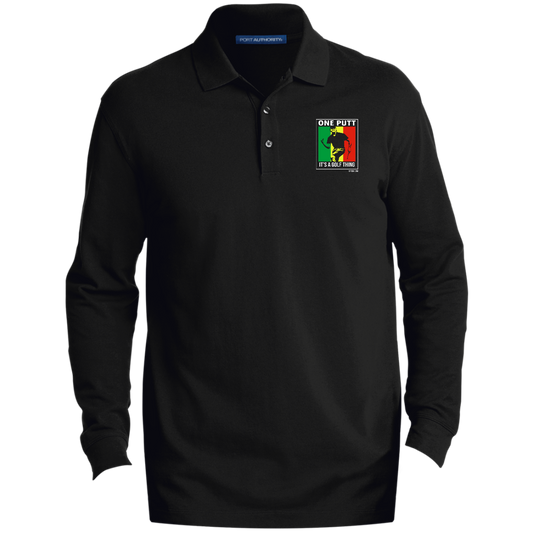 OPG Custom Design #22. One Putt / One Love Parody with Fan Art. Male Edition. Men's EZCotton™ Long Sleeve Polo