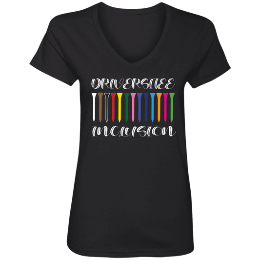 OPG Custom Design #6. Driveristee & Inclusion. Ladies' V-Neck 100% Ring Spun Cotton T-Shirt