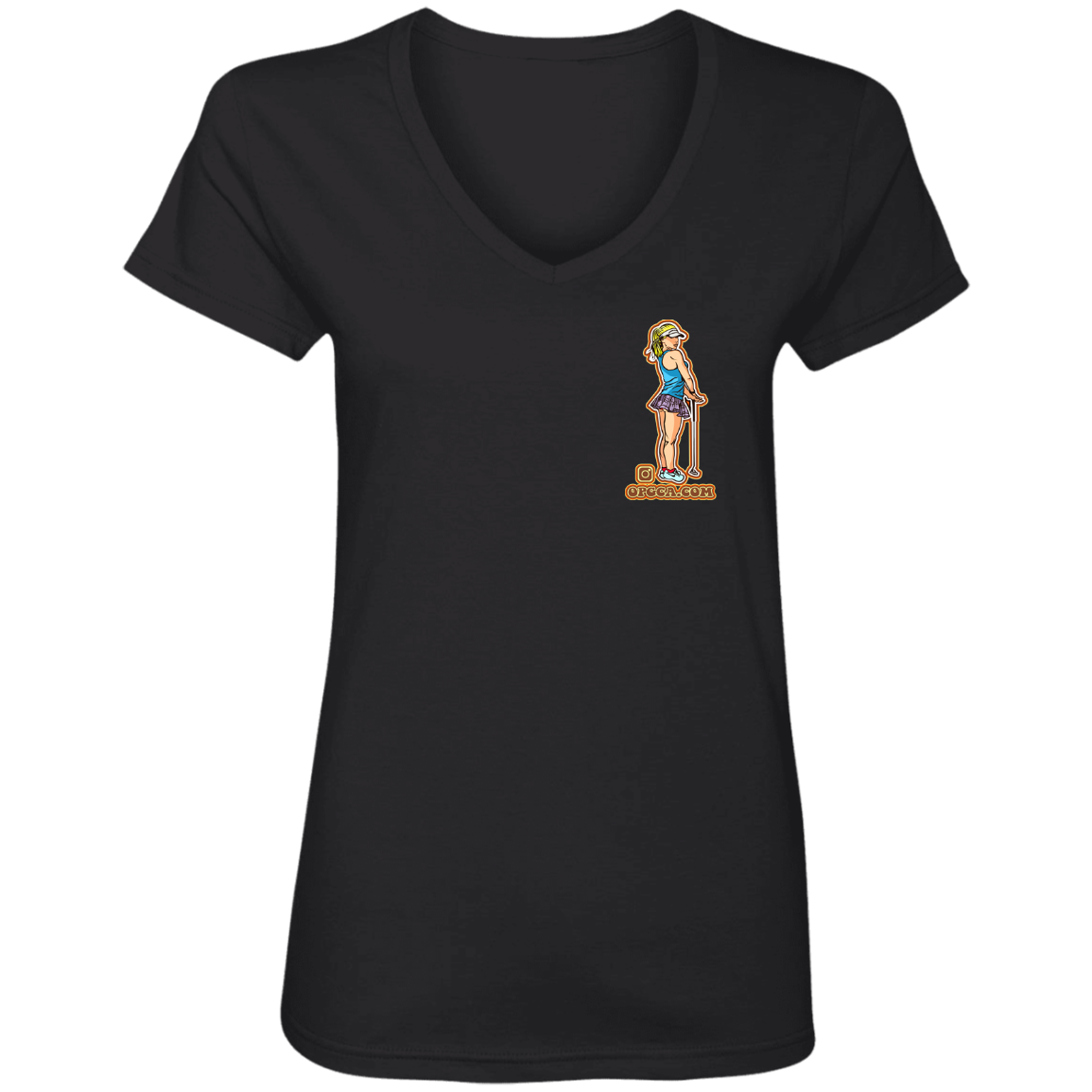 OPG Custom Design 28. Drive it. Chip it. One Putt Golf It. Ladies' V-Neck 100% Ring Spun Cotton T-Shirt