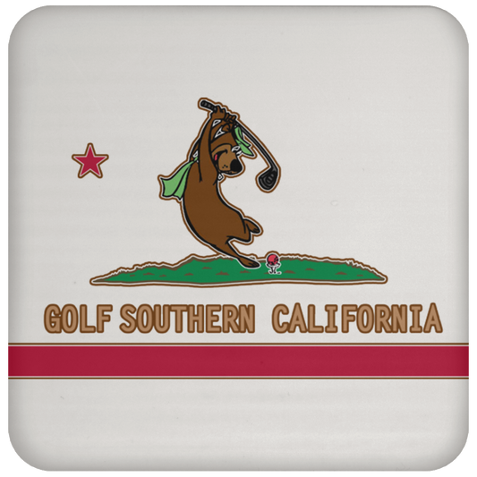 OPG Custom Design #9. Golf Southern California. California State Flag / Yogi Bear Playing Golf Parody. Coaster