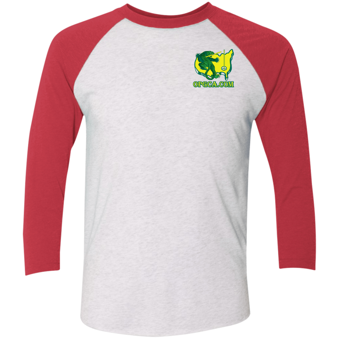 OPG Custom Design #26. Tiger Woods Fan Art. 2019 Master's Champion. Tri-Blend 3/4 Sleeve Raglan T-Shirt