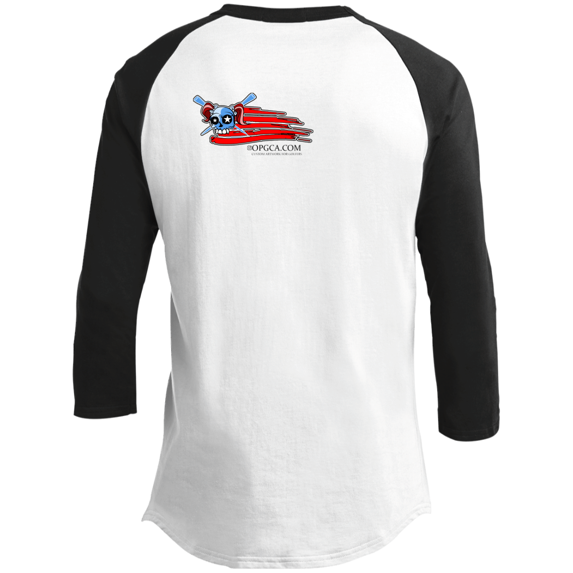 OPG Custom Design #12. American Golfer. Female Edition. 3/4 Raglan Sleeve Shirt 100% Ringspun Combed Cotton