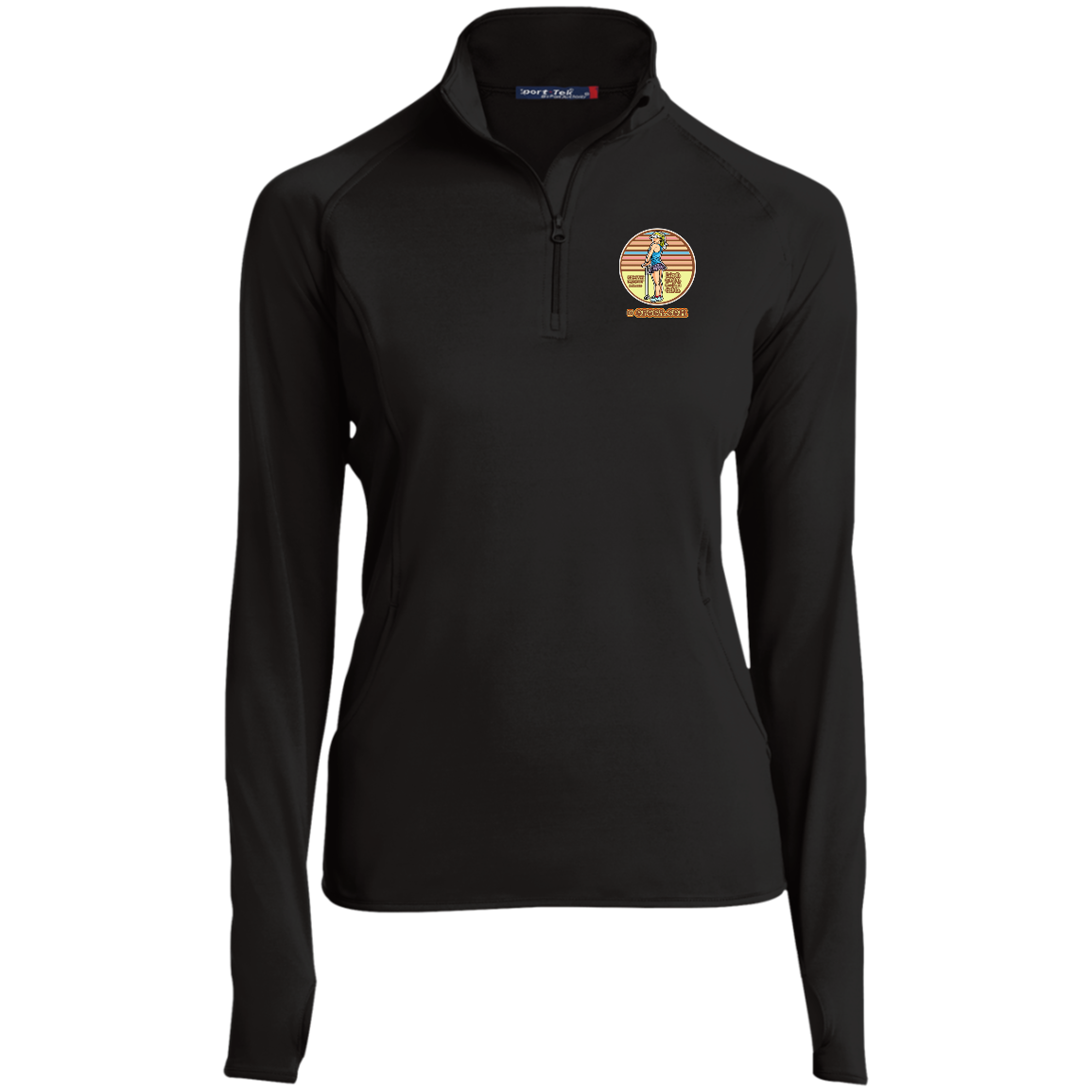 OPG Custom Design #28. Drive it. Chip it. One Putt golf it. Ladies' 1/2 Zip Performance Pullover