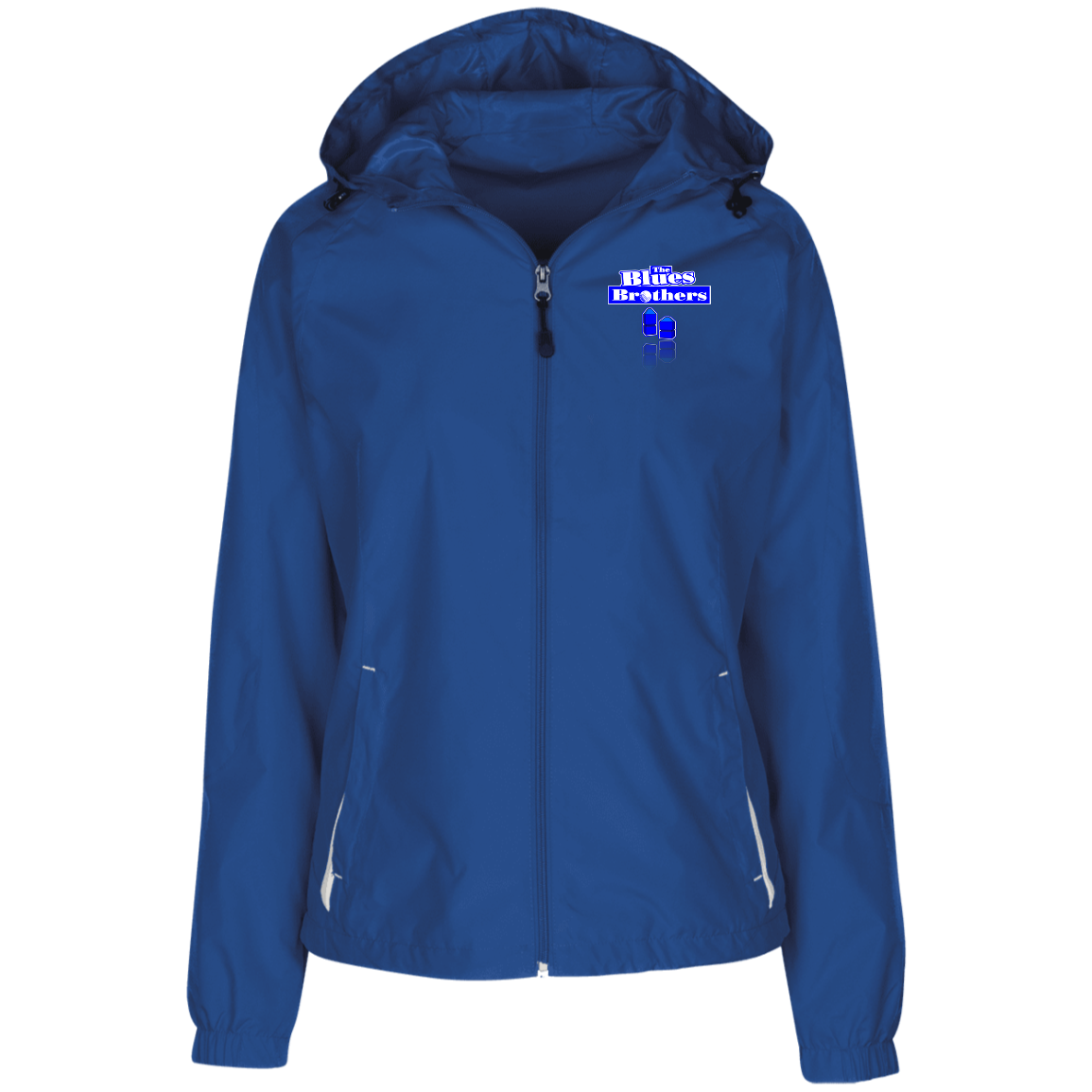 OPG Custom Design #3. Blue Tees Blues Brothers Fan Art. Ladies' Jersey-Lined Hooded Windbreaker