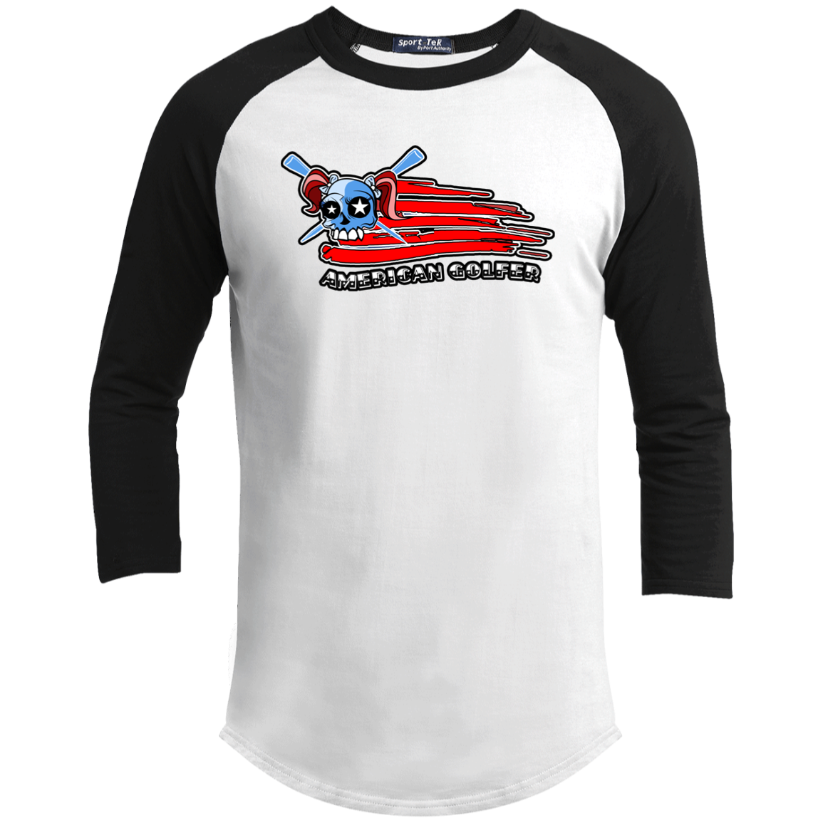 OPG Custom Design #12. American Golfer. Female Edition. Youth 3/4 Raglan Sleeve Shirt