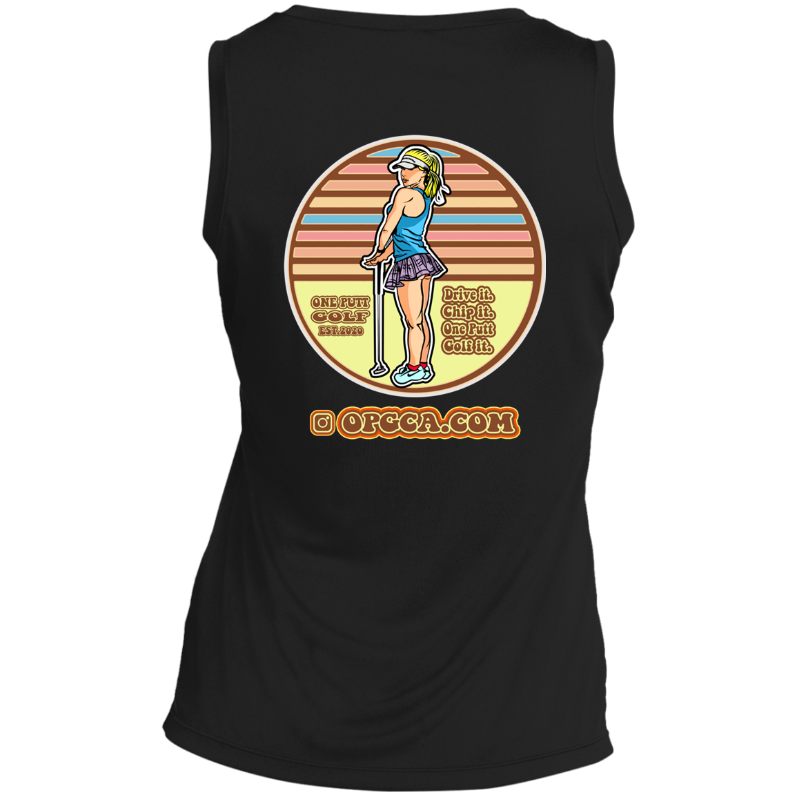 OPG Custom Design #28. Drive it. Chip it. One Putt golf it. Ladies' Sleeveless V-Neck