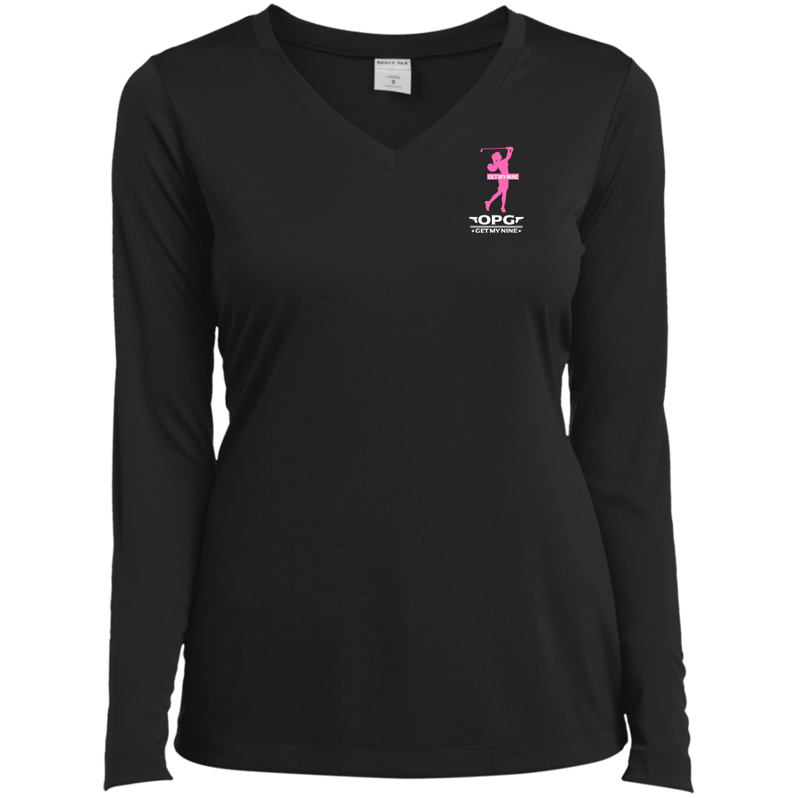 OPG Custom Design #16. Get My Nine. Female Version. Ladies’ Long Sleeve Performance V-Neck Tee