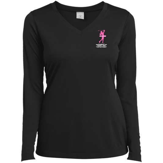 OPG Custom Design #16. Get My Nine. Female Version. Ladies’ Long Sleeve Performance V-Neck Tee