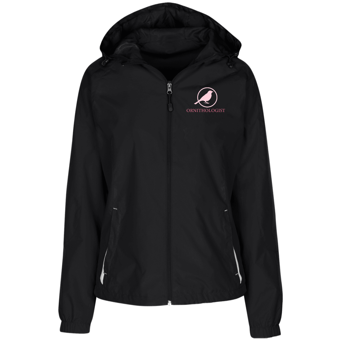 OPG Custom Design # 24. Ornithologist. A person who studies or is an expert on birds. Ladies' Jersey-Lined Hooded Windbreaker