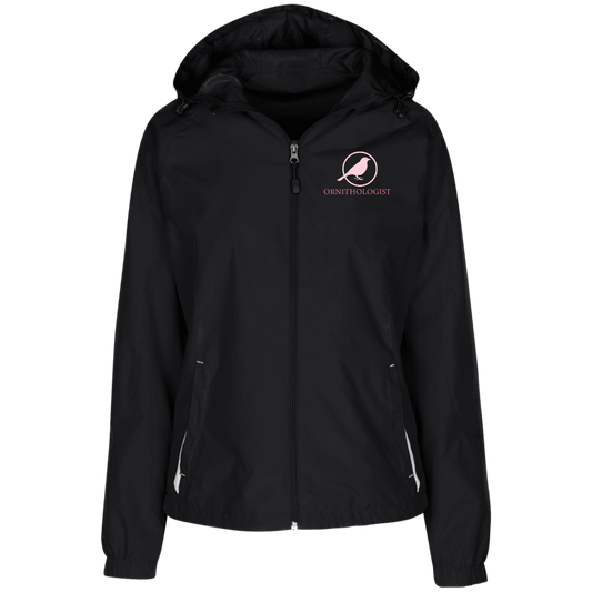 OPG Custom Design # 24. Ornithologist. A person who studies or is an expert on birds. Ladies' Jersey-Lined Hooded Windbreaker