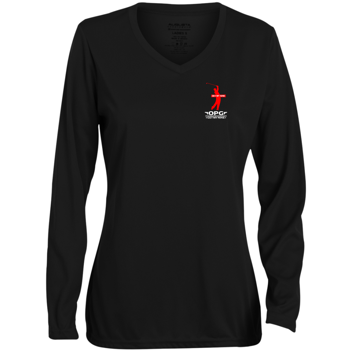 OPG Custom Design #16. Get My Nine.  Male Version. Ladies' Moisture-Wicking Long Sleeve V-Neck Tee