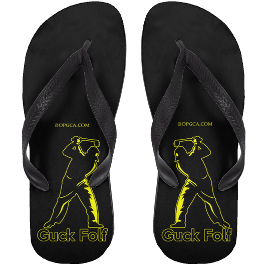 OPG Custom Design #19. GUCK FOLF! Men's Edition. Adult Flip Flops