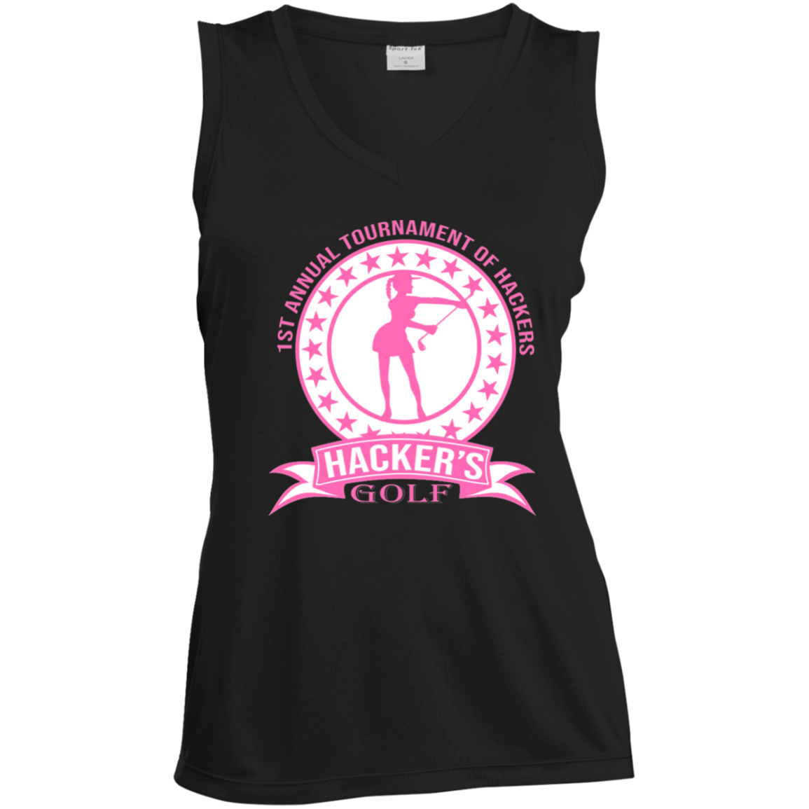 ZZZ#20 OPG Custom Design. 1st Annual Hackers Golf Tournament. Ladies Edition. Ladies' Sleeveless V-Neck