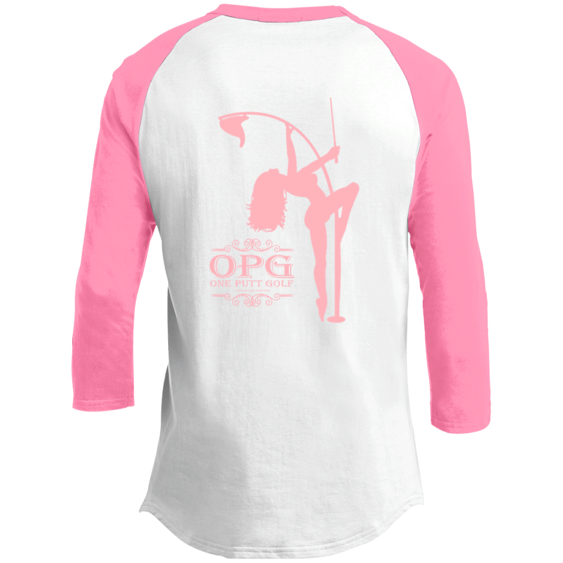 OPG Custom Design #10. Lady on Front / Flag Pole Dancer On Back. Youth 3/4 Raglan Sleeve Shirt