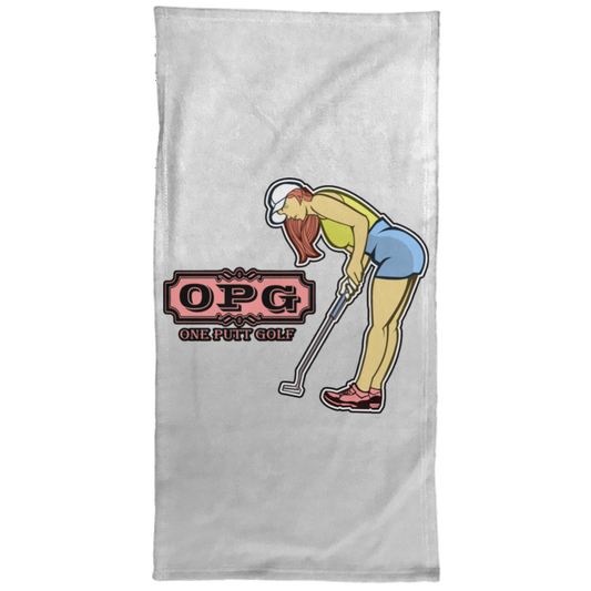 OPG Custom Design #7. One Putt Golf Brand. Female Golfer. Golf. Hand Towel - 15x30